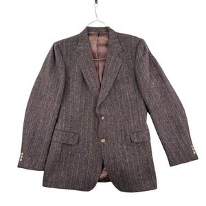 Harris Tweed Blazer Mens L Scottish Wool Tailored USA Brown Herringbone